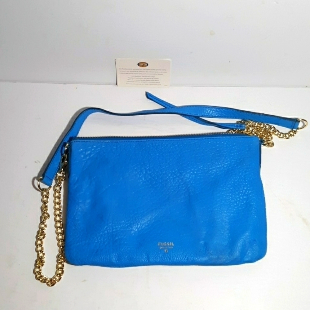 Fossil crossbody shoulder bag blue lambs leather